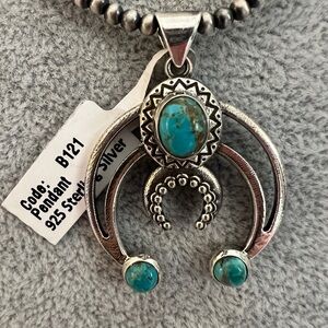 ❤️ Mojave Turquoise Naja Stamped Pendant Sterling 925 Navajo Statement  1.63”L